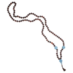 A Chinese amber and blue rock crystal necklace