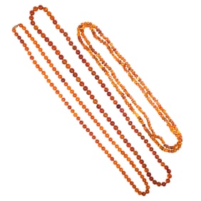Three strands of Chinese amber beads