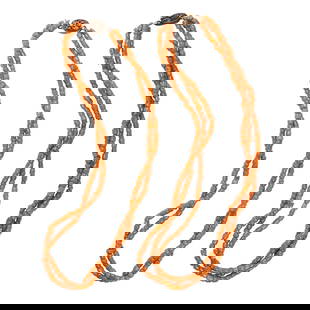 Two Sino-Tibetan red coral multi-strand bead necklaces: Two Sino-Tibetan red coral multi-strand bead necklaces. 20th century, 15" long. Provenance: Naomi Lindstrom