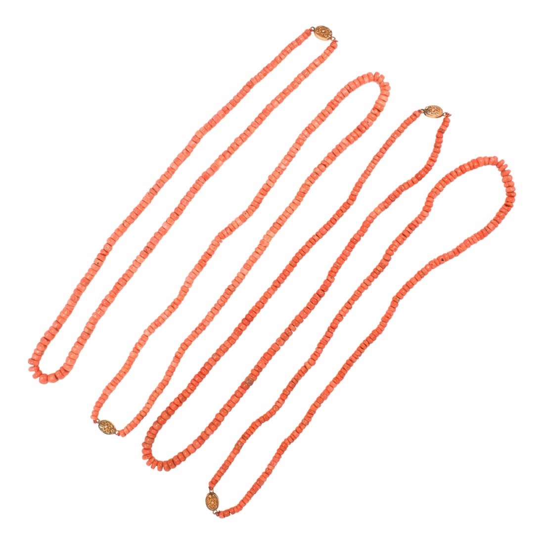 (lot of 4) Sino-Tibetan red coral bead necklaces (1 of 2)