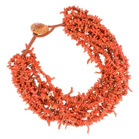 A Red branch coral multi-strand necklace