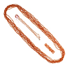 Ten strands of Sino-Tibetan red seed coral beads