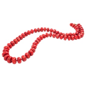 A fine Tibetan red coral bead necklace