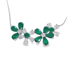 Lab Emerald, Diamond Pendant Necklace