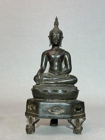 Thai Antique Bronze Seated Buddha, 16th/17th Century