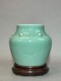 Chinese Celadon Porcelain Vase on Stand