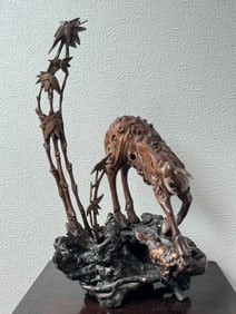 Chinese Antique Carved Wood Deer