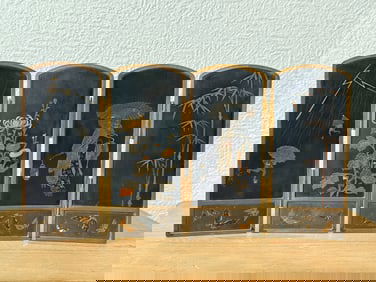 Japanese Signed Komai Mixed Metal Ink Screen, Meiji Period
