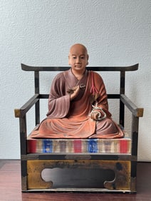 Japanese Wood Lohan on Chair, Meiji Peropd