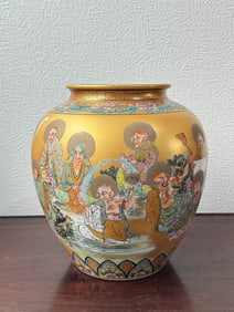 Japanese Stunning Kutani Porcelain Vase with Lohan