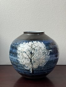 Japanese Modern Design Studio Porcelain Vase of Tree Scene