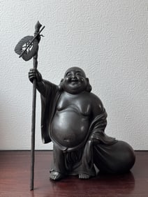 Japanese Bronze Standing Hotei, Meiji Period