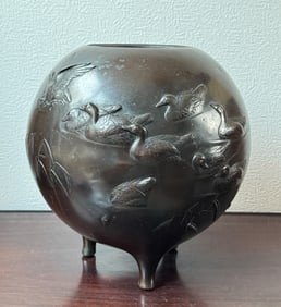 Japanese Mixed Metal Censer with Goose Scene, Meiji Period