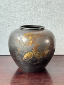 Japanese Bronze Vase with Roosters