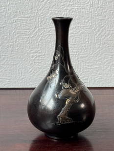 Japanese Mixed Metal Vase of Pheasant on Branch, Meiji Period: Japanese Meiji period mixed metal bronze of bird on branch scene, signed. 6.5"h (16.51 cm) NOTE: THIS ITEM IS IN NEW YORK, WHERE IT CAN BE SHIPPED FROM.