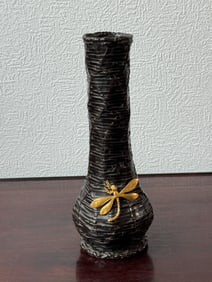 Japanese Mixed Metal Vase with Gold Dragonfly