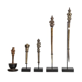Group of Burmese Brass Tattoo Needle with Stands