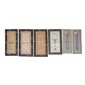 Group of Six Chinese Embroidered Silk Sleeve Bands, Late Qing Dynasty
