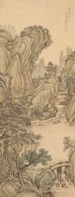 Wen Jia (1501-1583) - Chinese painting Scroll of Landscape Mountain landscape with a traveler