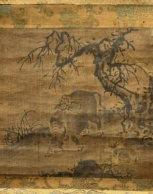 Attributed to Dai Song (Tang Dynasty) - Chinese Painting Scroll of Herding