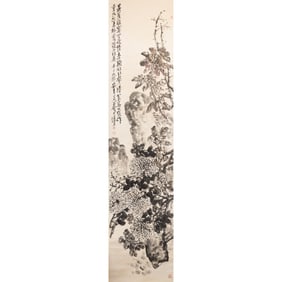 Wu Changshuo (1844-1927) - Large Chinese Painting Scroll of Chrysanthemum and Rock