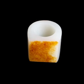 Chinese White and Russet Jade Archer's Ring, Qing Dynasty