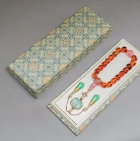 Chinese 14K Gold, Amber & Tourmaline Imperial Court Bracelet, Late 19th Century