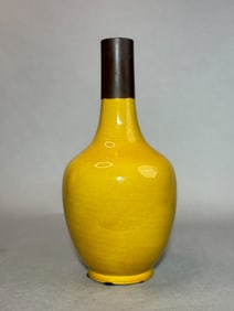 Chinese Yellow Porcelain Vase with Bronze Top Mount, Jiaqing Mark and Period
