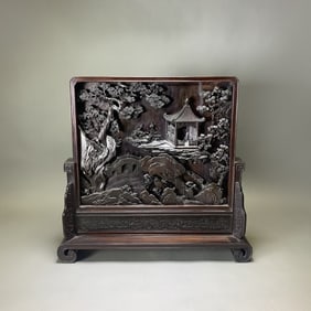 Carved Zitan Table Screen and Stand, 18th Century, Qianlong Period