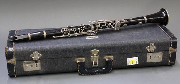 (lot of 2) French professional Buffet Crampon & Cie A : (lot of 2) French professional Buffet Crampon & Cie A Paris Clarinet, executed in ebonized wood with chromed metal, each part marked with the Buffet Crampon & Cie a Paris mark, the mouth piece marked 