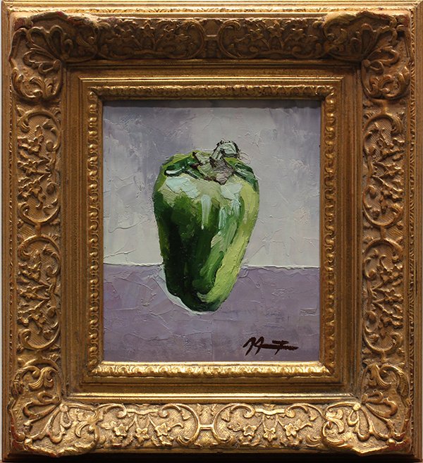 Painting, Green Pepper Still Life: Framed oil on canvas, Green Pepper Still Life, (20th century), signed indistinctly lower right, overall: 20"h x 18"w
