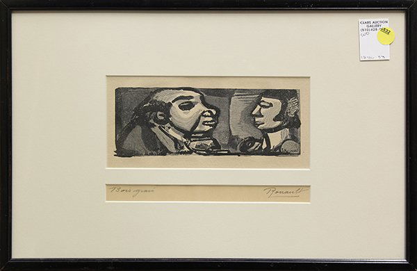 Georges Rouault, Couple, woodcut: Georges Rouault (French, 1871-1958), Couple, woodcut, pencil signed and inscribed within lower margin, overall (framed): 11.5"h x 17.75"w