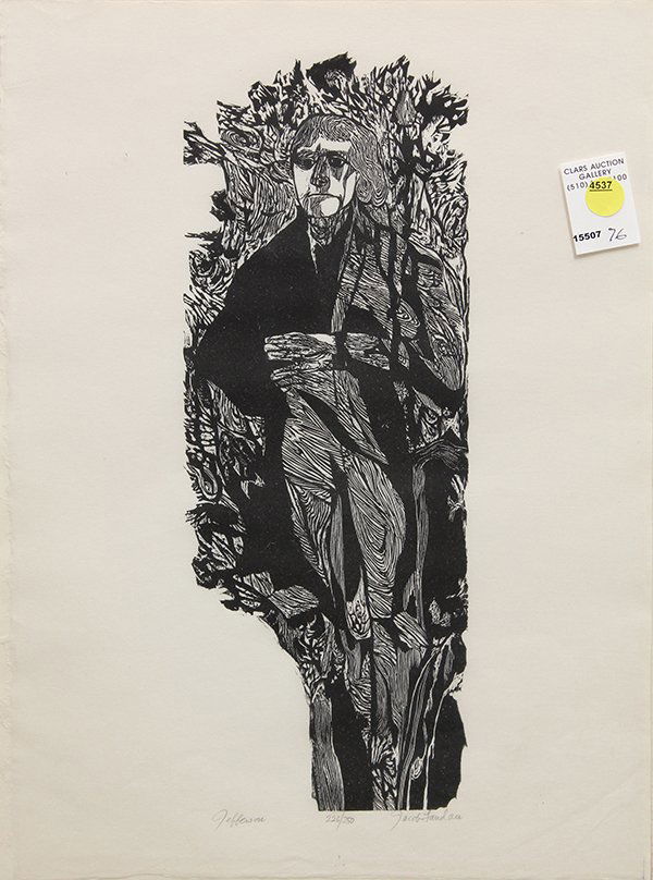 Woodcut, Jacob Landau, Thomas Jefferson: Framed woodcut, "Thomas Jefferson," by Jacob Landau (American, 1917-2001), pencil signed, titled, and numbered edition of 250 within lower margin, Associated American Artists label verso, overall: 17.