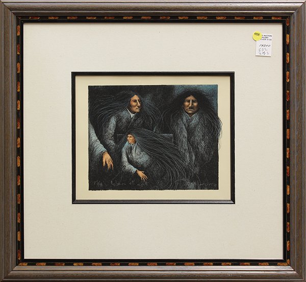 Lithograph, Frank Howell, Women at Night: Framed lithograph, "Women at Night," by Frank Howell (American, 1937-1997), signed, titled, and numbered edition of 140 at lower edge, artist's dedication verso, overall: 22.5"h x 24.5"w