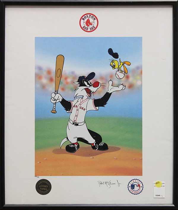 Print, Robert McKimson Jr., Keep Your Eye on Tweety (Bo: Framed seriolithograph, "Keep Your Eye on Tweety (Boston Red Sox)" 1996, by Robert McKimson Jr. (American, 20th century), signed in ink lower right, from an edition of 250, published by Toon Art, over