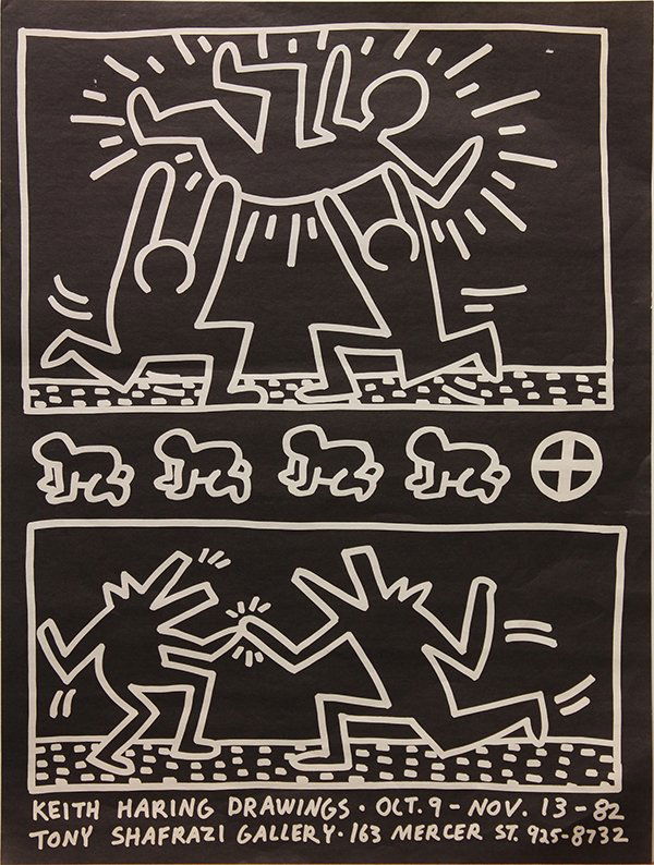 Keith Haring Drawings at Tony Shafrazi Gallery Exhibiti: Unframed lithographic exhibition poster, "Keith Haring Drawings at Tony Shafrazi Gallery," 1982, by Keith Haring (American, 1958-1990), unsigned, overall: 24"h x 18"w