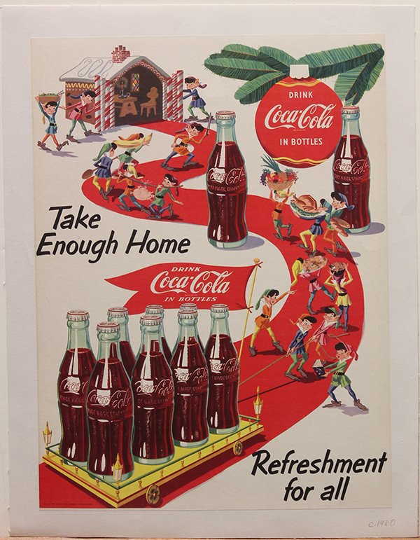 Coca-Cola original menu board, poster: (lot of 2) Unframed original Coca-Cola lithograph advertising poster (mounted to linen), c. 1960 and an original Coca-Cola lithograph cafe menu board, largest overall: 27"h x 16"w