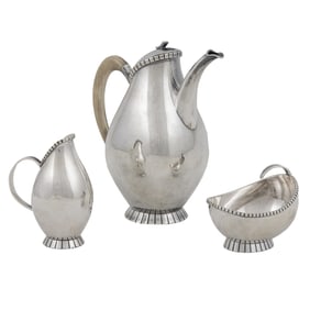 A German Jugendstil Wilhelm Binder sterling three-piece coffee serivce