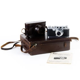 A Leica camera, f=5cm 1:3.5 Elmar in case