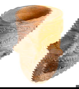 A Mayan plumbate cup depicting a bearded head: A Mayan plumbate cup depicting a bearded head, 5.5?h. Provenance: The Estate of Ethel Mussen, Berkeley, California