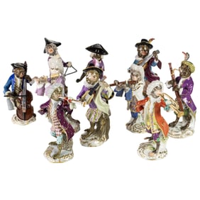 An assembled ten-piece Meissen porcelain monkey band
