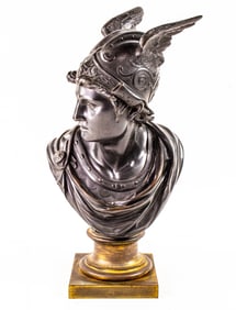 A French patinated bronze bust of Mercury, 19th century
