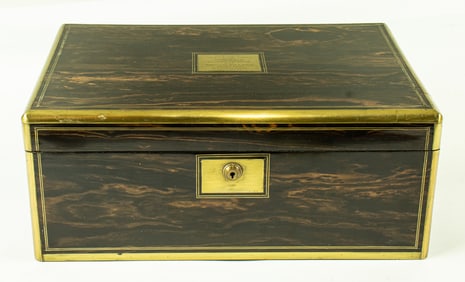 An English brass inlaid calamander lap desk
