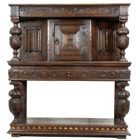 An English oak Elizabethan court cupboard