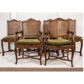 Six French Provincial Louis XV-style cane dining chairs