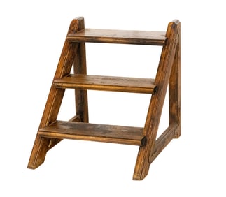A French walnut three-step ladder with brass mounts