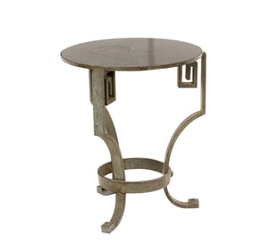 An Art Deco style black marble top side table on iron base