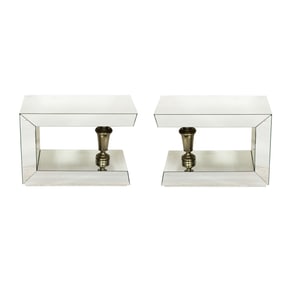 A pair of James Mont mirrored end tables