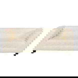 A contemporary tuxedo sofa: A contemporary tuxedo sofa, upholstered in white with button tufting, 27"h x 77"w x 30"d