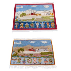 Two Tibetan rugs, 2'2" x 3'3", Senator Feinstein Estate